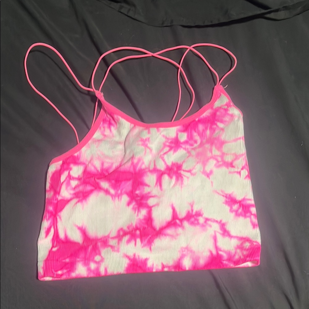 No Boundaries Pink and White Tie-Dye Crop Top